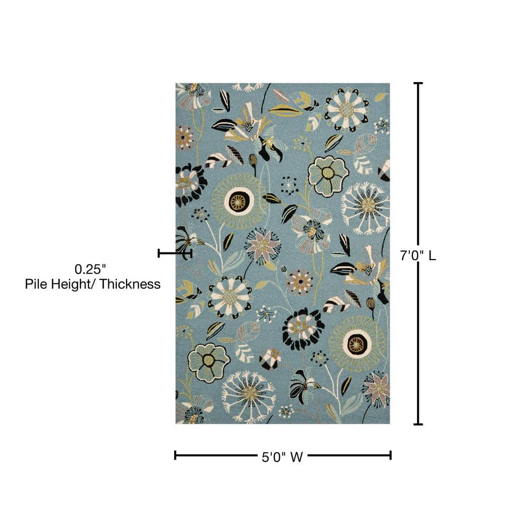 Handmade Blue Floral 5' x 7' Synthetic Area Rug