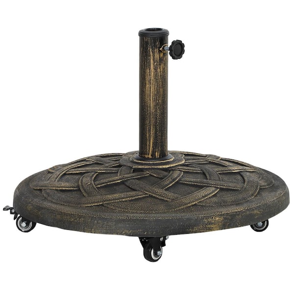 44 lb. Resin Patio Umbrella Base with Wheels, Patio Umbrella Holder for 1.3 in./1.5 in./1.9 in. Umbrella Poles in Bronze