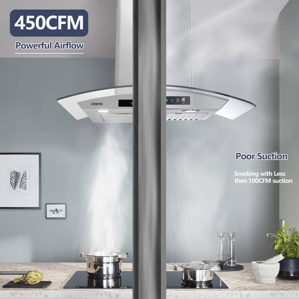 30" Stainless Steel Convertible Wall Mounted Range Hood with Touch Pad Control
