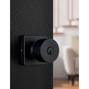 Ridgeway Matte Black Keyed Entry Door Knob with Square Rose Featuring Dual Keyway