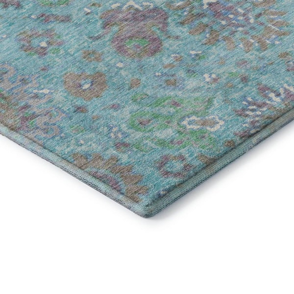 Mayfield Premium Machine Washable Abstract AMF2013 Teal 10 ft. x 14 ft. Area Rug