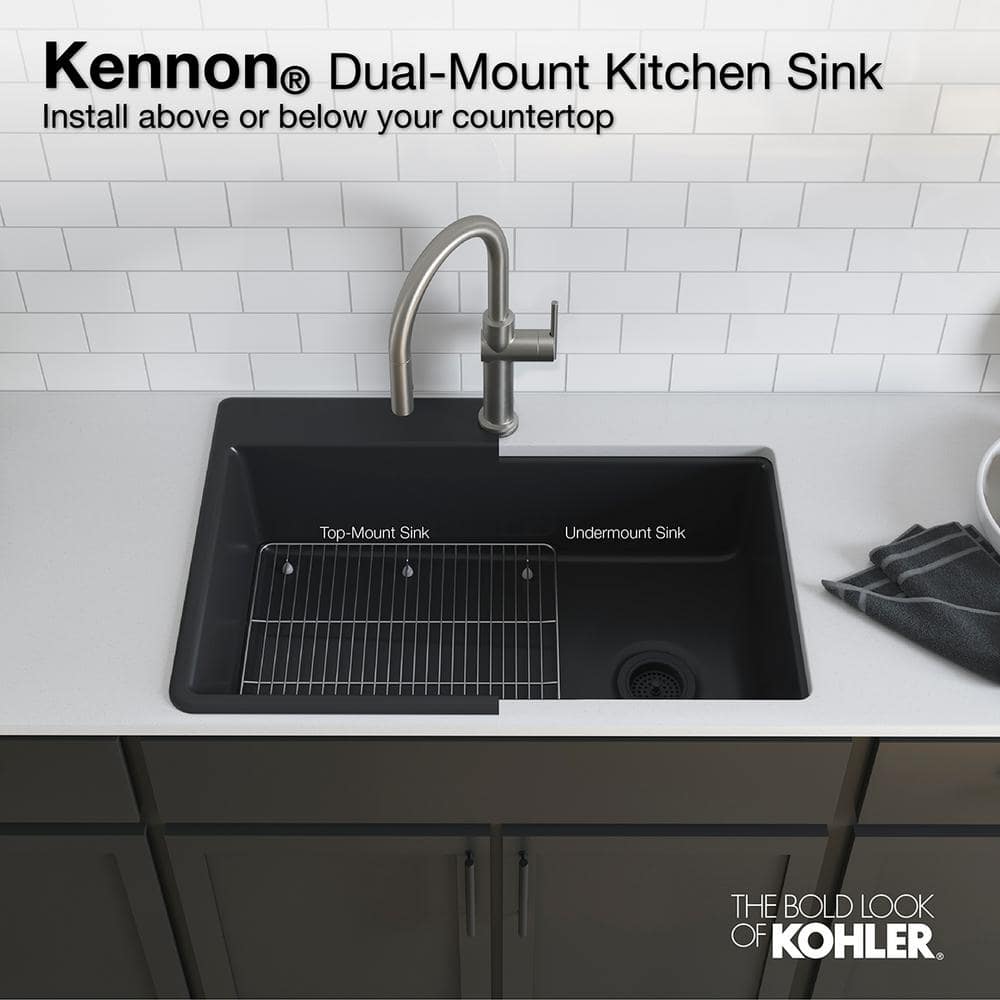 Matte Black Stone Single-Bowl Drop-In Kitchen Sink