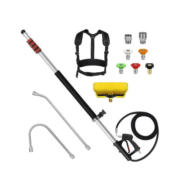 24 ft. Telescoping Pressure Washer Sprayer Wand Kit with Extension Pole, Gutter Cleaner, Brush, 5 Nozzles for Roof, Deck