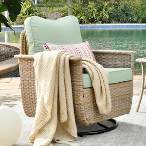 Paradise Cove Biege Wicker Outdoor Rocking Chair with Light Green Cushions