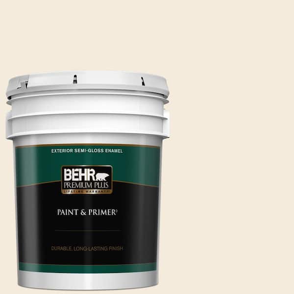 BEHR PREMIUM PLUS 5 gal. #PPU5-10 Heavy Cream Semi-Gloss Enamel Exterior Paint & Primer