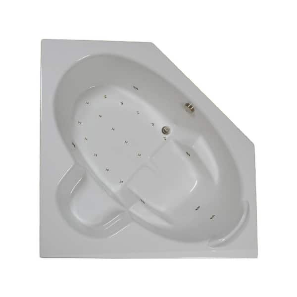 60 in. x 60 in. Acrylic Corner Drop-in Air Bathtub with Center Drain in White