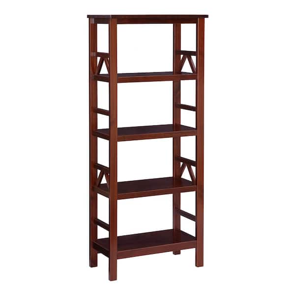 Linon Home Decor Titus 54.75"H Brown Wood Vertical Four-Shelf Bookcase with Tobacco Finish