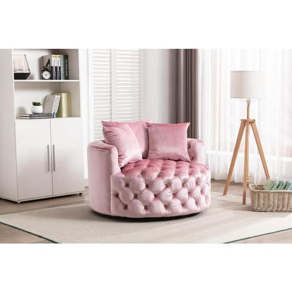 HOMEFUN Pink Swivel Velvet Upholstered Barrel Living Room Chair with Tufted Cushions