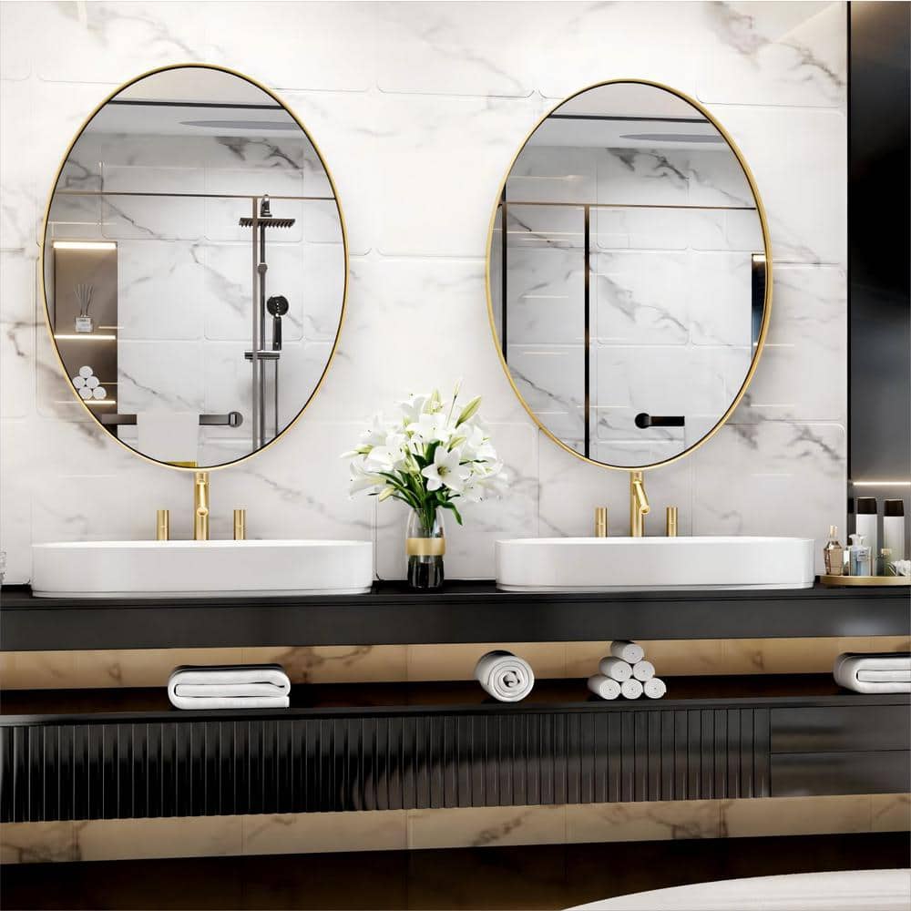 Elegant Gold Oval Metal Frame Wall Mirror 22x30