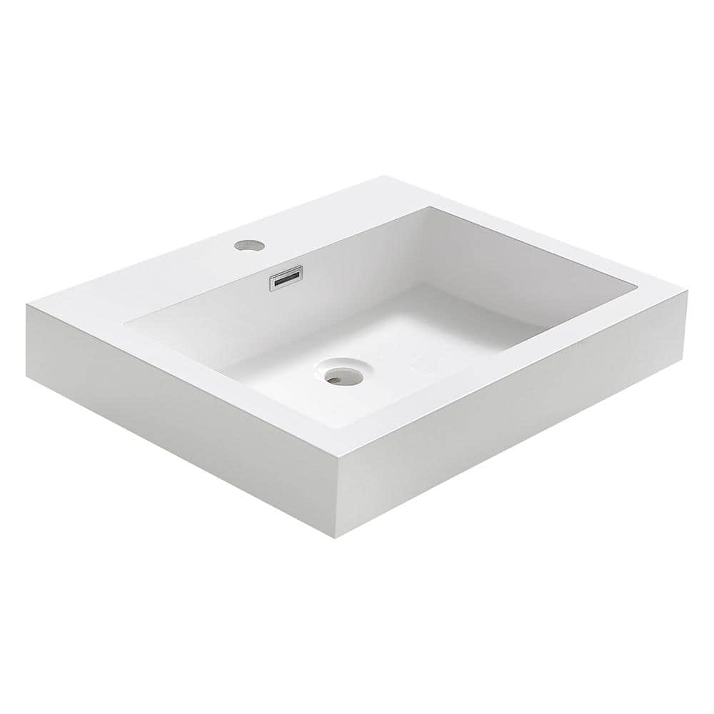 Nano 24'' White Acrylic Rectangular Bathroom Sink with Overflow