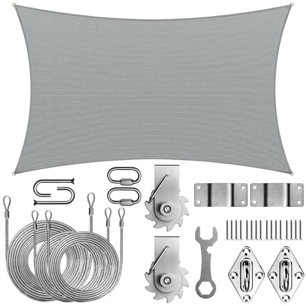 Unbranded 8 ft. x 10 ft. Rectangle Sun Shade Sail with Hardware TAWAL-Gray