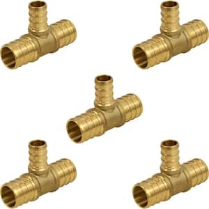 1 in. x 1 in. x 3/4 in. Brass PEX Barb Reducing Tee Pipe Fittings (5-Pack)