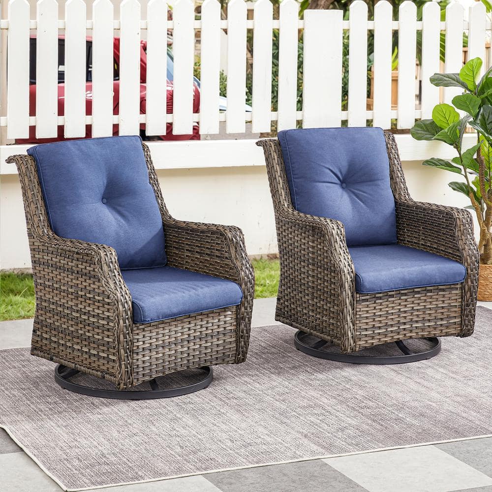 Gray Swivel Glider Wicker Outdoor Rocking Chair with Blue Cushions and Glide Function (2-Pack) price history on PriceWatchPro