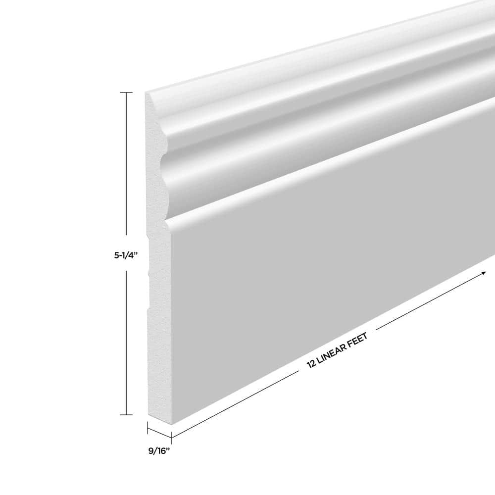 MTRIM Baseboard- Prepainted - 9/16 in. Height x 5.25 in. Width x 12 ft ...