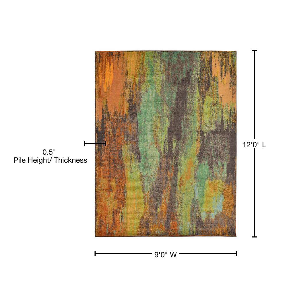 Vibrant Abstract Multi-Color 9' x 12' Synthetic Area Rug