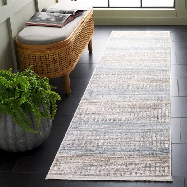 Mila Beige/Blue 2 ft. x 8 ft. Striped Distressed Runner Rug