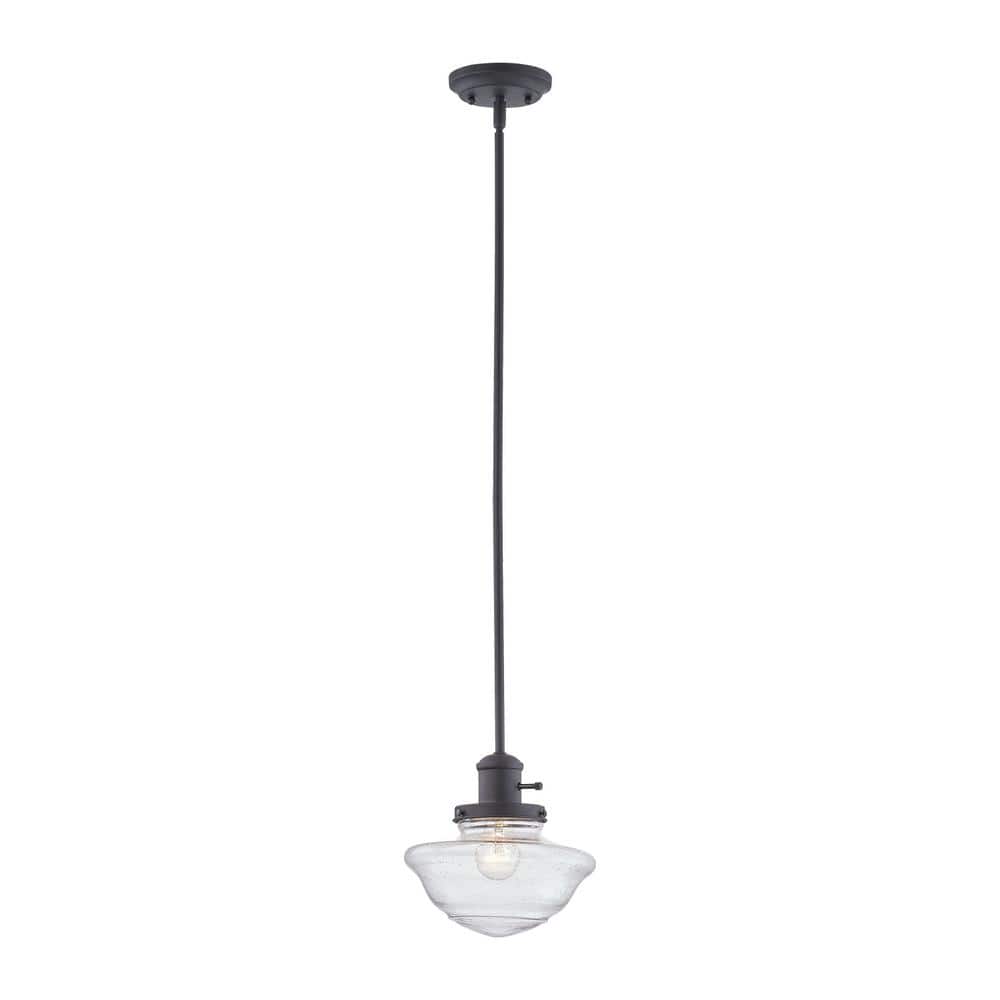 Schoolhouse Matte Black Mini Pendant with Seedy Glass Shade