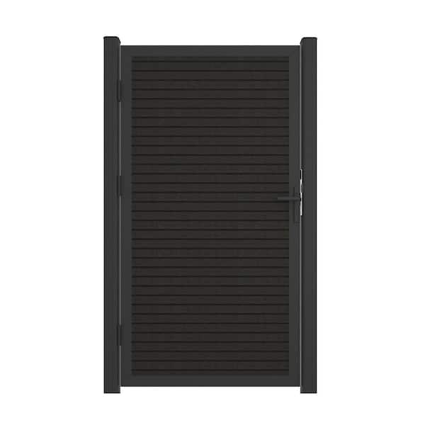 NewTechWood 40.66 in. x 75.19 in. UltraEasy Indian Ebony Composite Board-on-Board Fence Gate Kit with Black Frame