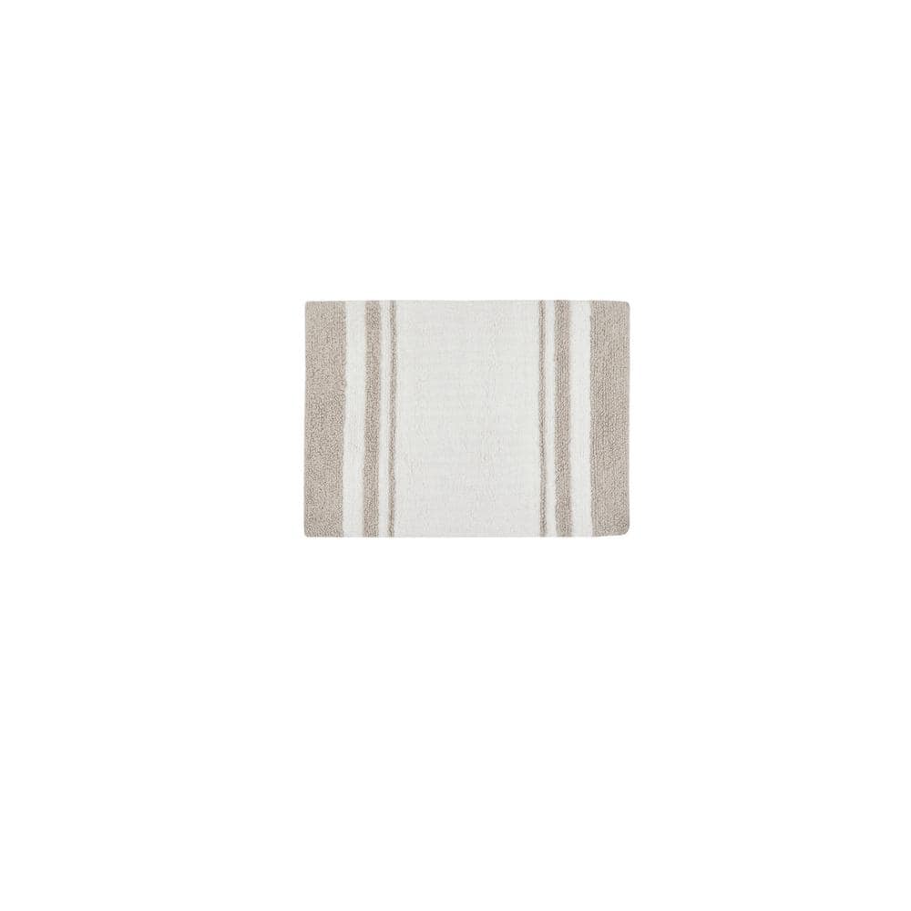 Taupe and White Cotton Reversible Bath Rug
