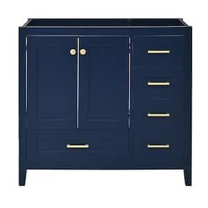 36 in. W x 18 in. D x 33 in. H Freestanding Bath Vanity Cabinet without Top in Blue, Bathroom Vanity w/4 Drawers, 2Doors