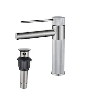 Single Hole Single Handle Mid-Arc Bathroom Faucet with Pop Up Drain in Brushed Nicke