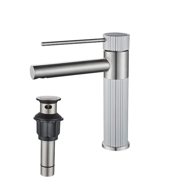 androme Single Hole Single Handle Mid-Arc Bathroom Faucet with Pop Up Drain in Brushed Nicke