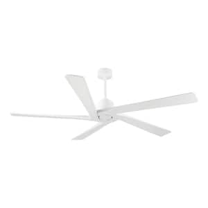 64 in. DC Indoor White Ceiling Fan without Lights, 5 Reversible Carved Solid Wood Blades Remote Control