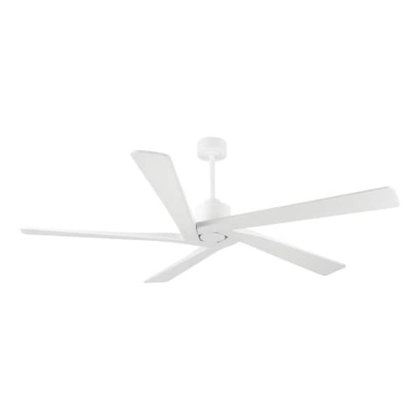 MLiAN 64 in. DC Indoor White Ceiling Fan without Lights, 5 Reversible Carved Solid Wood Blades Remote Control