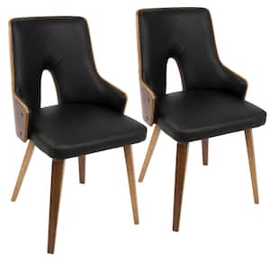 Stella Mid-Century Walnut and Black Modern Dining Chair Faux Leather (Set of 2)