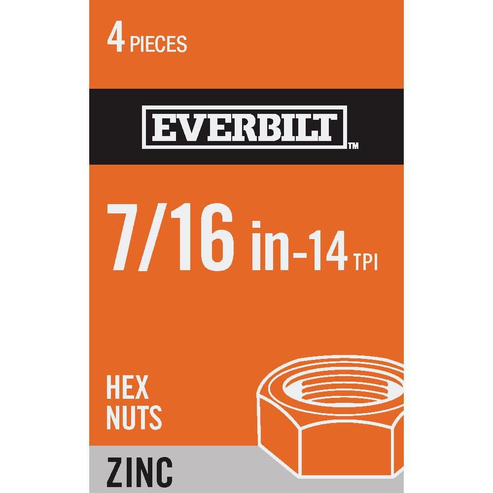 Everbilt 7/16 in.-14 Zinc Plated Hex Nut (4-Pack) 811301