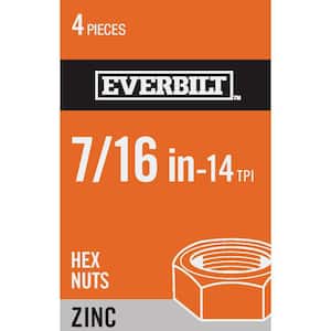 7/16 in.-14 Zinc Plated Hex Nut (4-Pack)