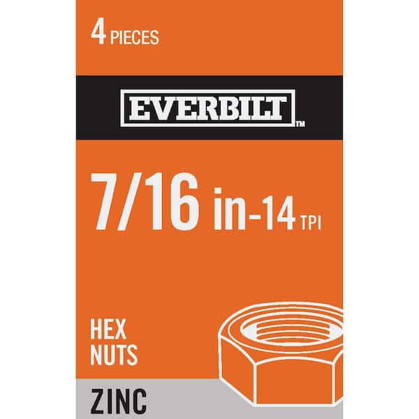 Everbilt 7/16 in.-14 Zinc Plated Hex Nut (4-Pack)
