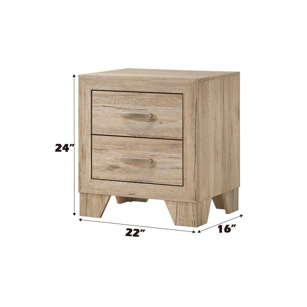 Natural Washed Oak 2-Drawer Wooden Nightstand