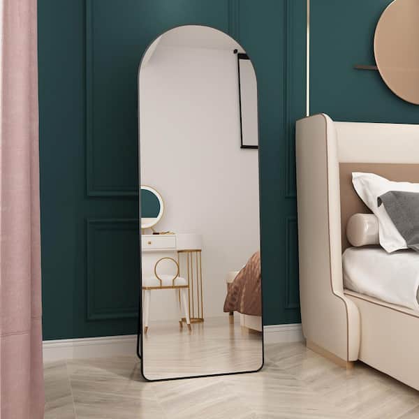 Black 23 in. W x 65 in. H Floor Mirror Arched Wall Mirror for Bathroom Bedroom