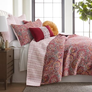 Kimpton 3-Piece Multicolored Burgundy Red Yellow Teal Paisley Cotton Full/Queen Quilt Set