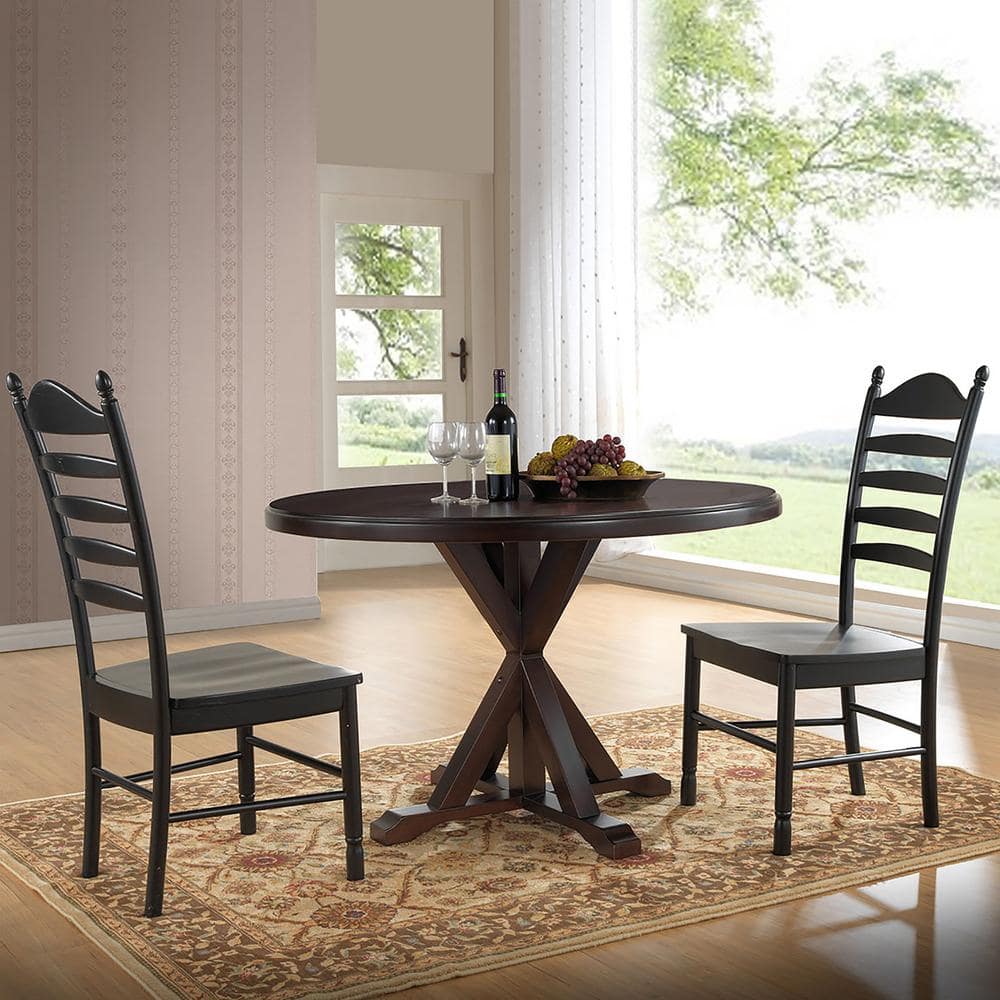 Espresso Round Wood Farmhouse Dining Table with X-Base
