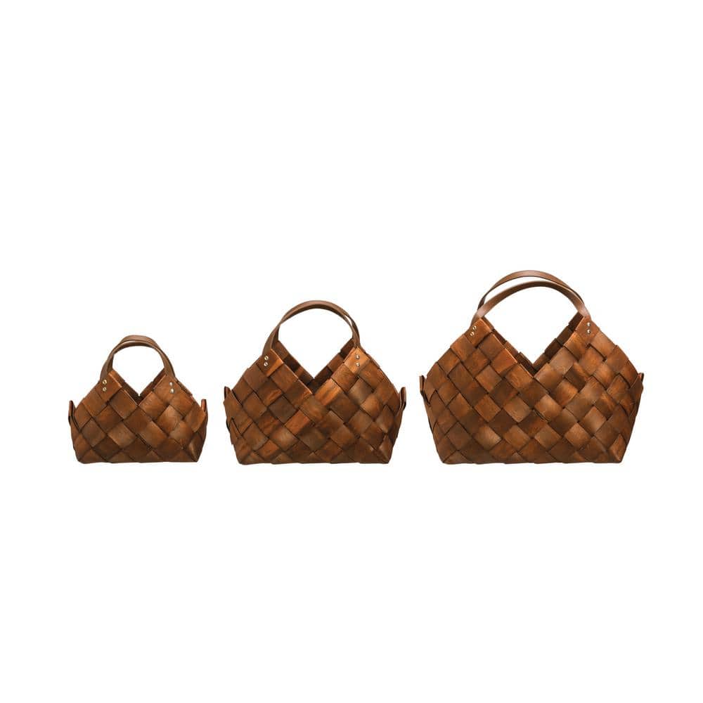 Elegant Rectangular Seagrass Storage Baskets with Leather Handles - Set of 3
