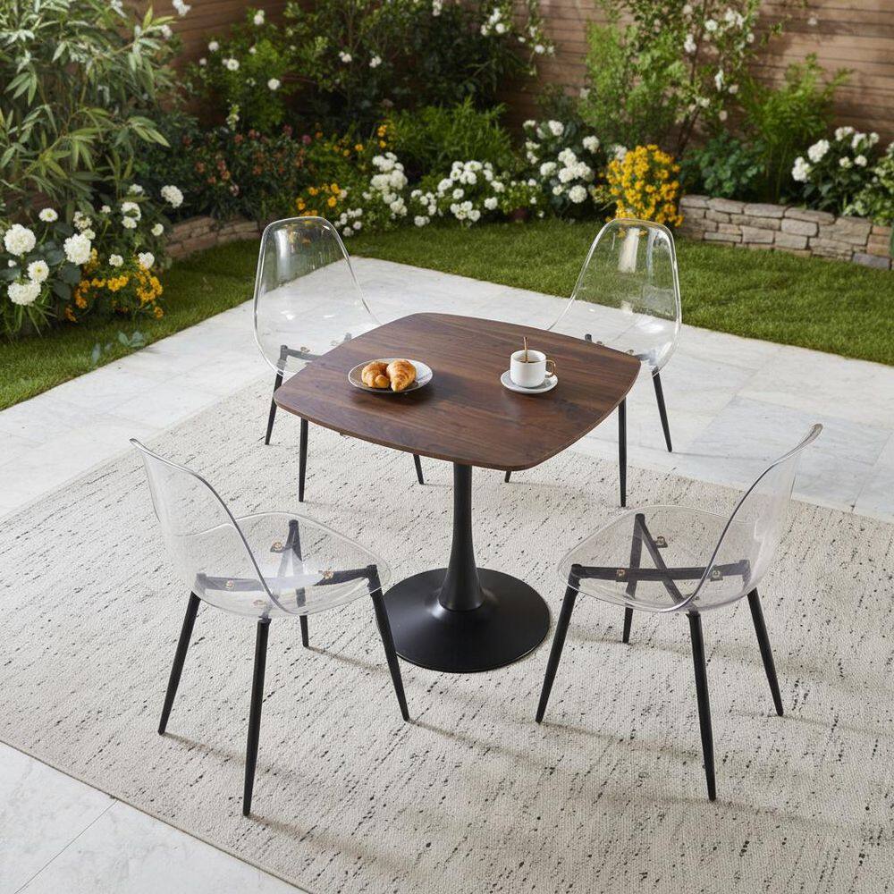 5-Piece Black Wood Outdoor Dining Set with 1 MDF Top Table and 4-Chairs ...