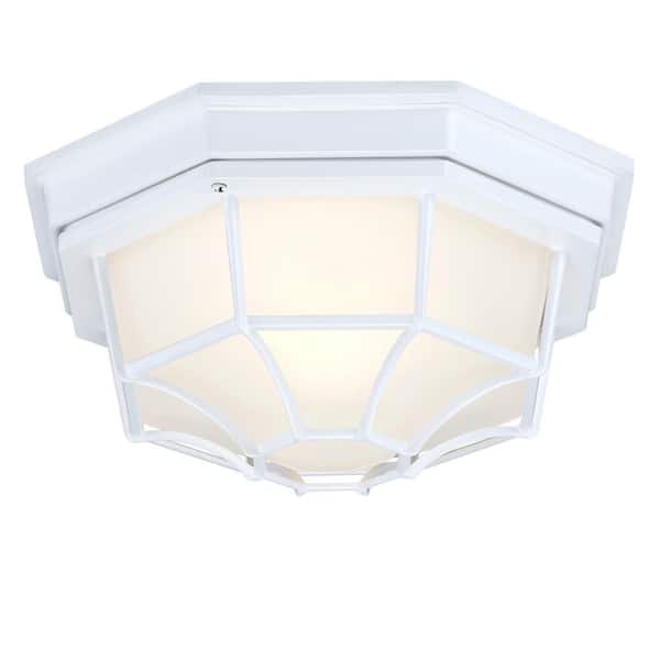 Avex 11.42 in. 1-Light Textured White Semi-Flush Mount with Frosted Glass Shade and No Bulbs Included