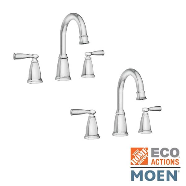MOEN Banbury 8 in. Widespread Double Handle High Arc Bathroom Faucet in Chrome (Valve Included) (2-pack)
