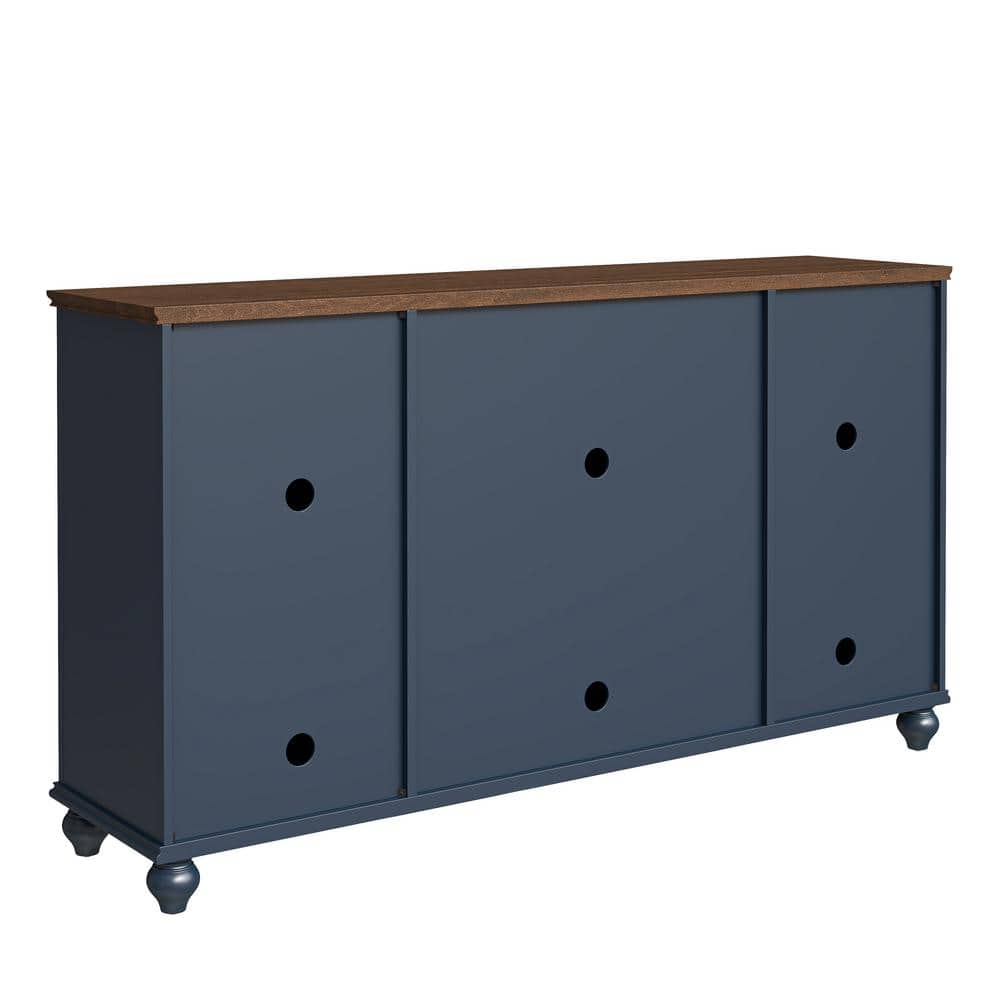 63" Navy Vintage Wood Buffet Sideboard with Glass Doors