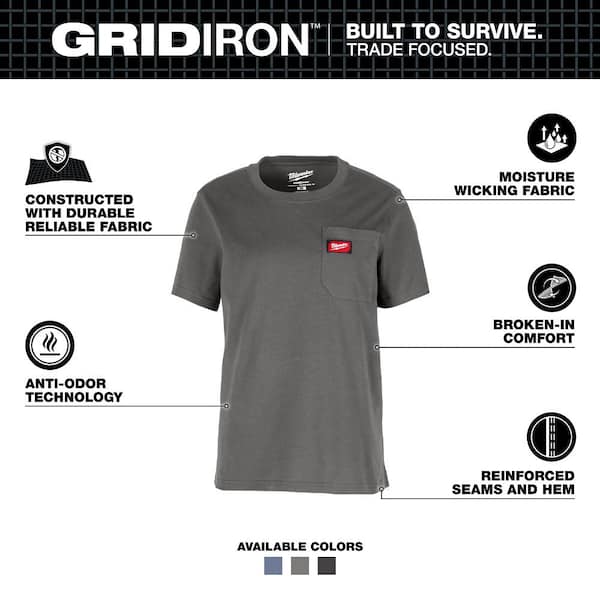 Women's X-Large Gray GRIDIRON Short Sleeve Pocket T-Shirt