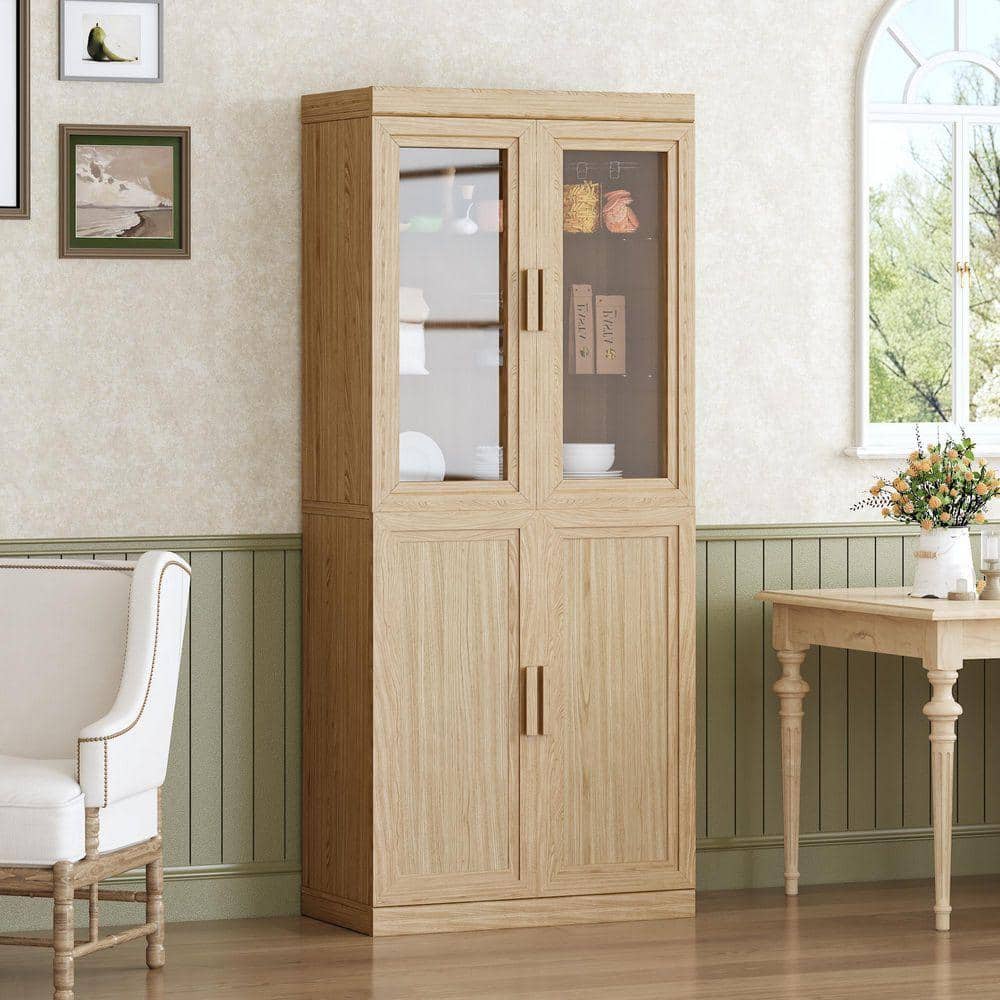 Natural Wood 31 in. W x 72 in. H Classic Kitchen Pantry Cabinet with Doors and Adjustable Shelves