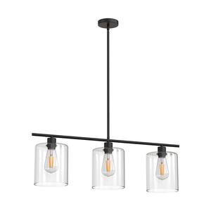 3-Light Matte Black Modern Kitchen Island Light fixtures,Linear Chandelier Pendant Hanging Light with Clear Glass Shade