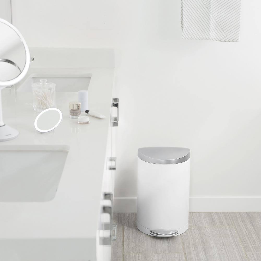 White Stainless Steel Semi-Round Step Trash Can with Pedal