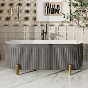 67 in. x 31 in. Freestanding Double Slipper Soaking Bathtub with Center Drain in 37-Shades of Grey Acrylic
