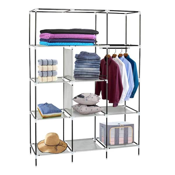 Closet Organizer with 3 Hanging Rod 65*41 Inch Clothes Rack with 7 Shelves,  Portable Closet with Waterproof Cover, Wardrobe Clothes Storage Organizer