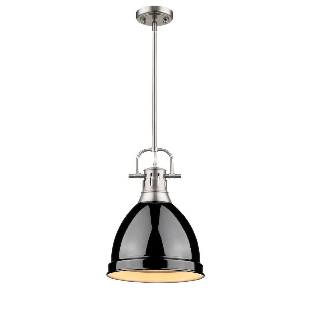 Golden Lighting Duncan 1 Light Pewter 8 8 In Pendant With Black Shade 3604 S Pw Bk The Home Depot