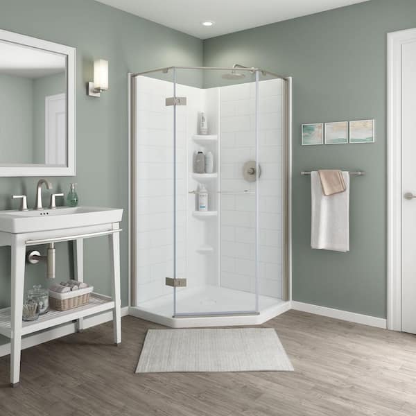 Ovation Curve 38 in. W x 72 in. H Neo Angle Fixed Semi-Frameless Corner Shower Enclosure in Brushed Nickel