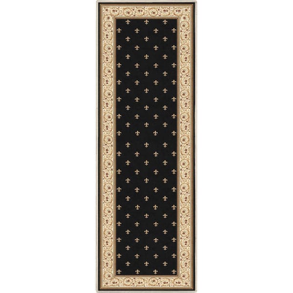 Black 2 ft. x 5 ft. Runner Flat-Weave Apollo Fleur De Lis Traditional Oriental Border Area Rug